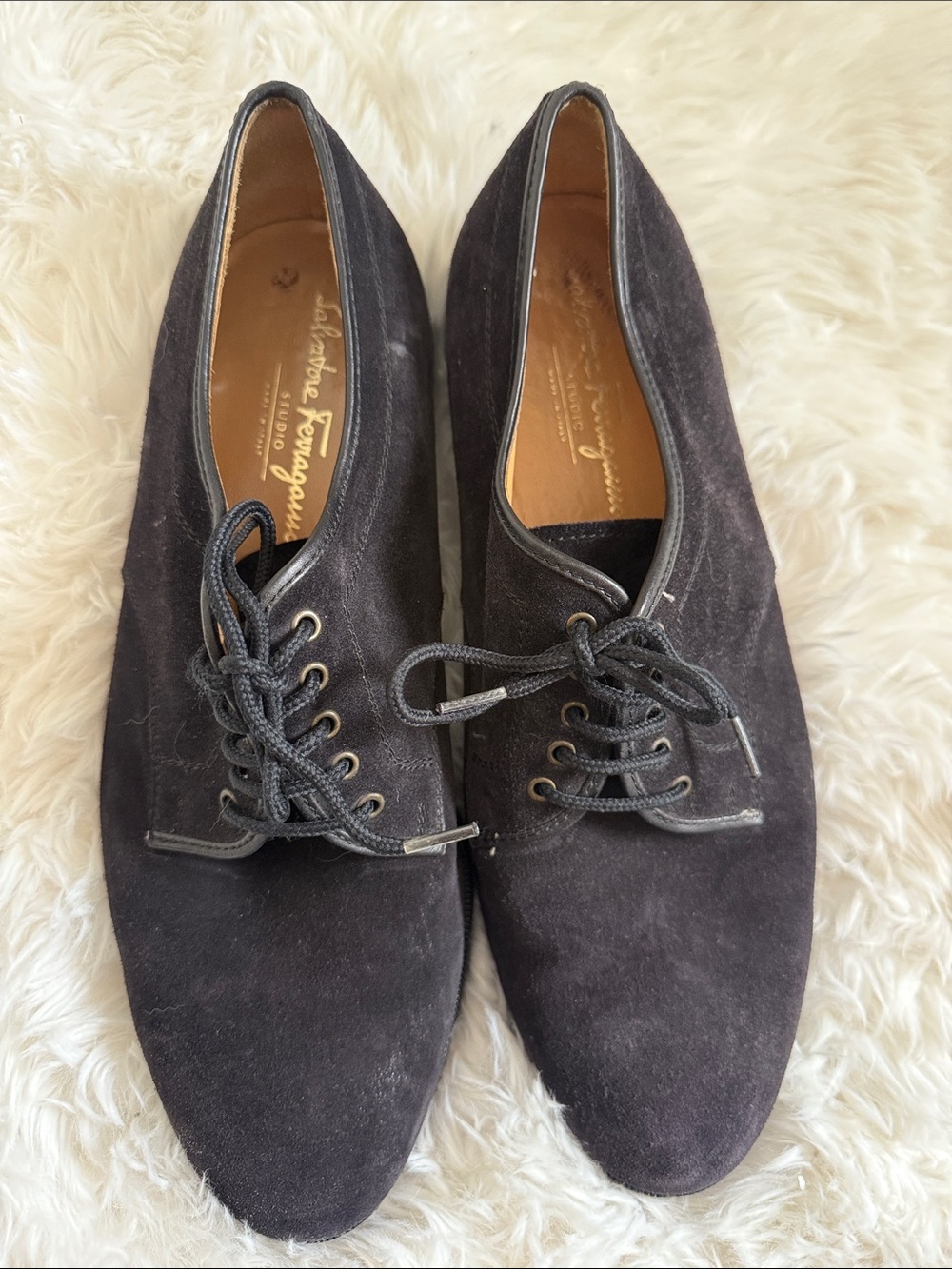 Salvatore Ferragamo Men’s Black Suede Derby Lace-Up Shoes - Picture 1 of 7
